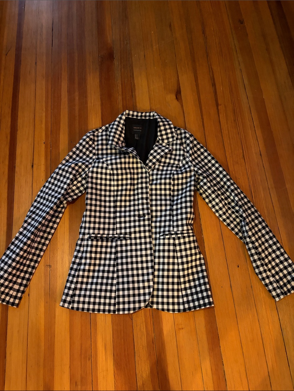 Forever 21 Black and White Gingham Tailored Blazer